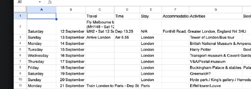 Scheduling spreadsheet